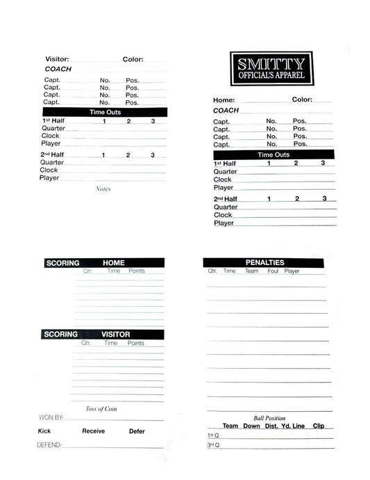 ACS533 - Smitty - Double Sided Football Game Card w/Penalty Recording