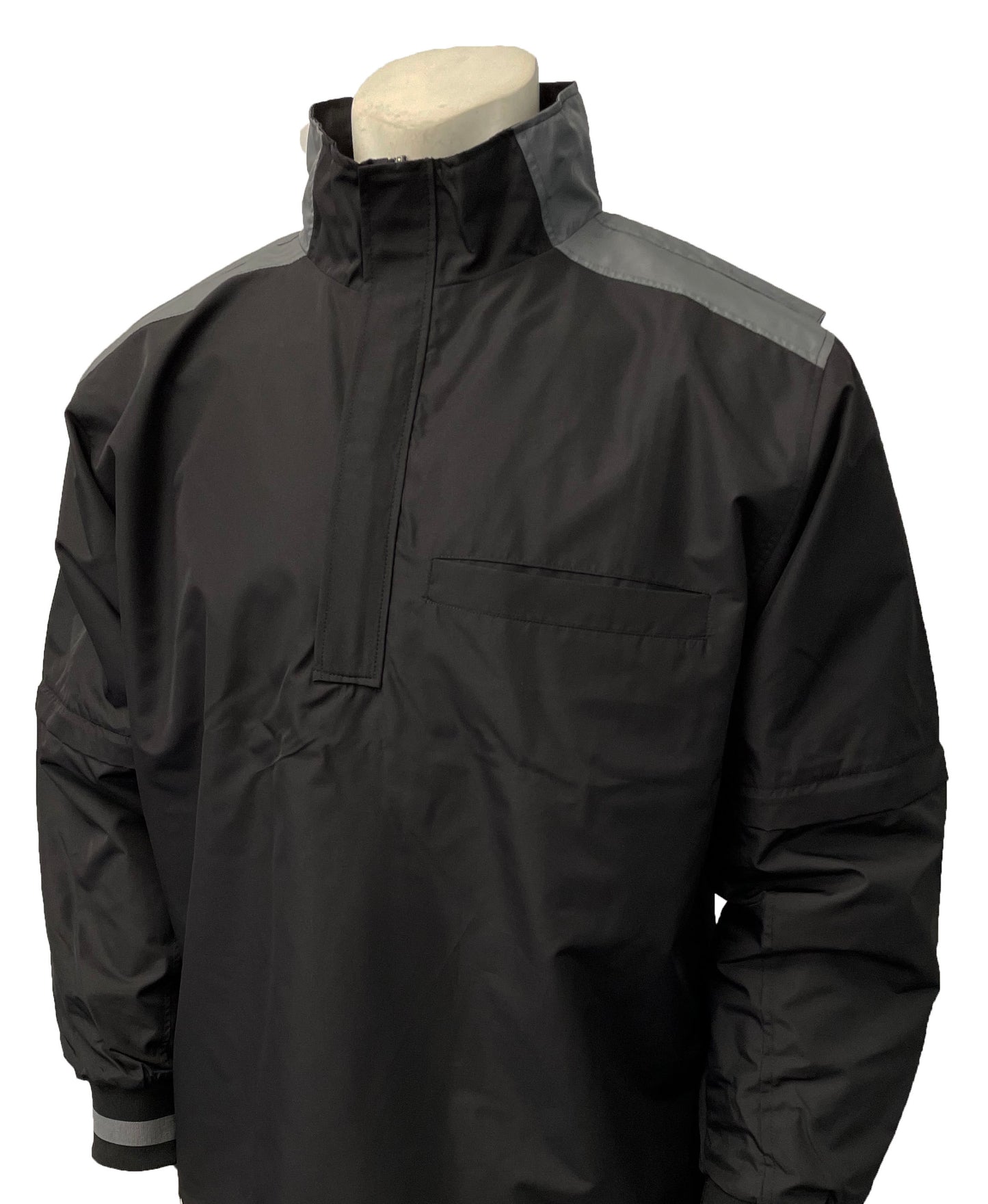 BBS340 - Smitty "MLB" Style - Convertible Jacket - Black with Charcoal Grey Collar, Shoulder and Back Accent