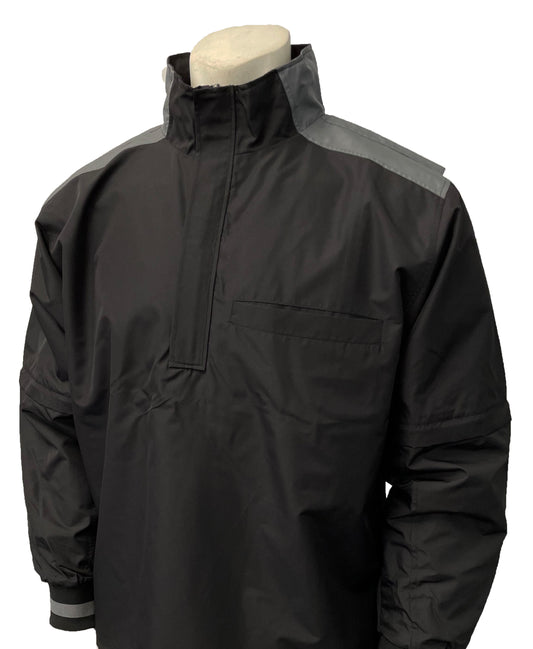 BBS340 - Smitty "MLB" Style - Convertible Jacket - Black with Charcoal Grey Collar, Shoulder and Back Accent