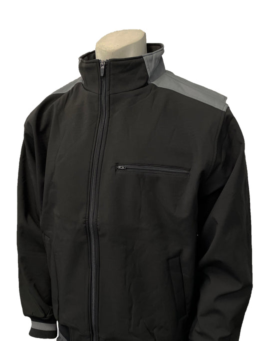 BBS341 - Smitty MLB Style Full Zip Thermal Fleece Umpire Jacket - Black with Grey Should and Back Accents
