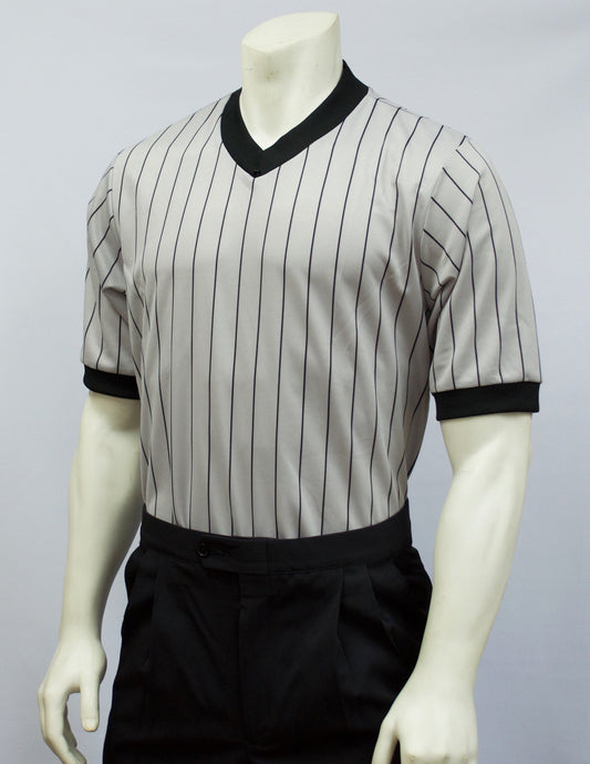 BKS204 - Smitty Grey Elite Performance Interlock V-Neck Shirt w/ Black Pinstripes