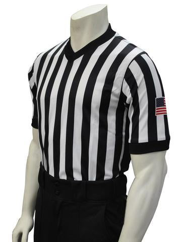 USA201-607 - Smitty 1" Stripe - Dye Sub "BODY FLEX" Men's Basketball V-Neck Shirt w/ Side Panel (Optional Flag)