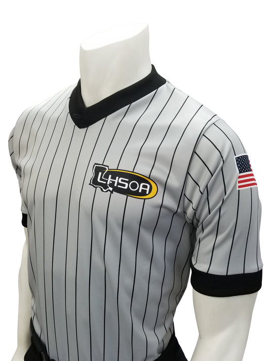 USA205LA-607 - Louisiana Grey w/Pinstripe - "BODY FLEX" V-Neck Short Sleeve Wrestling Shirt