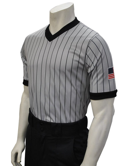 USA205-607 - Smitty Grey with Pinstripe - Dye Sub "BODY FLEX" V-Neck Basketball/Wrestling Shirt (Optional Flag)