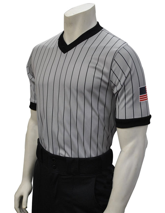 USA205-607 - Smitty Grey with Pinstripe - Dye Sub "BODY FLEX" V-Neck Basketball/Wrestling Shirt (Optional Flag)