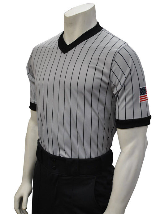 USA205 - Smitty Grey with Pinstripe - Dye Sub Basketball/Wrestling V-Neck Shirt