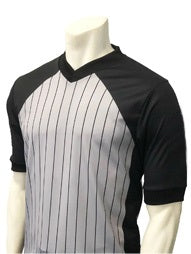 USA207-PS-607 - Smitty BODY FLEX "Made in USA" - Men's Grey with Black Pinstripes Wrestling Short Sleeve Shirt