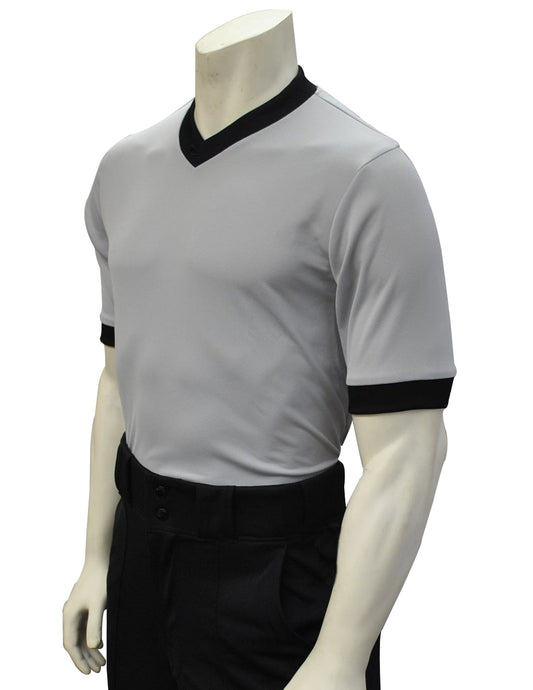 USA218- Smitty - Solid Grey Mesh V-Neck Shirt w/ Black Collar and Sleeve Ends