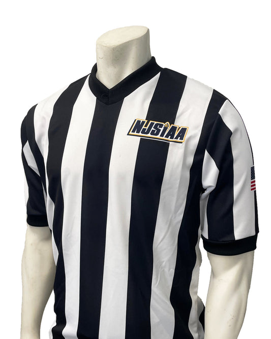 I237NJ-607 - “IAABO” New Jersey 2 1/4” Stripe - "BODY FLEX" Men's Short Sleeve Basketball Shirt
